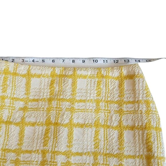 Talbots Women’s  Skirt Size 2 Petite Yellow White Plaid Textured Lined Pencil - Picture 5 of 7